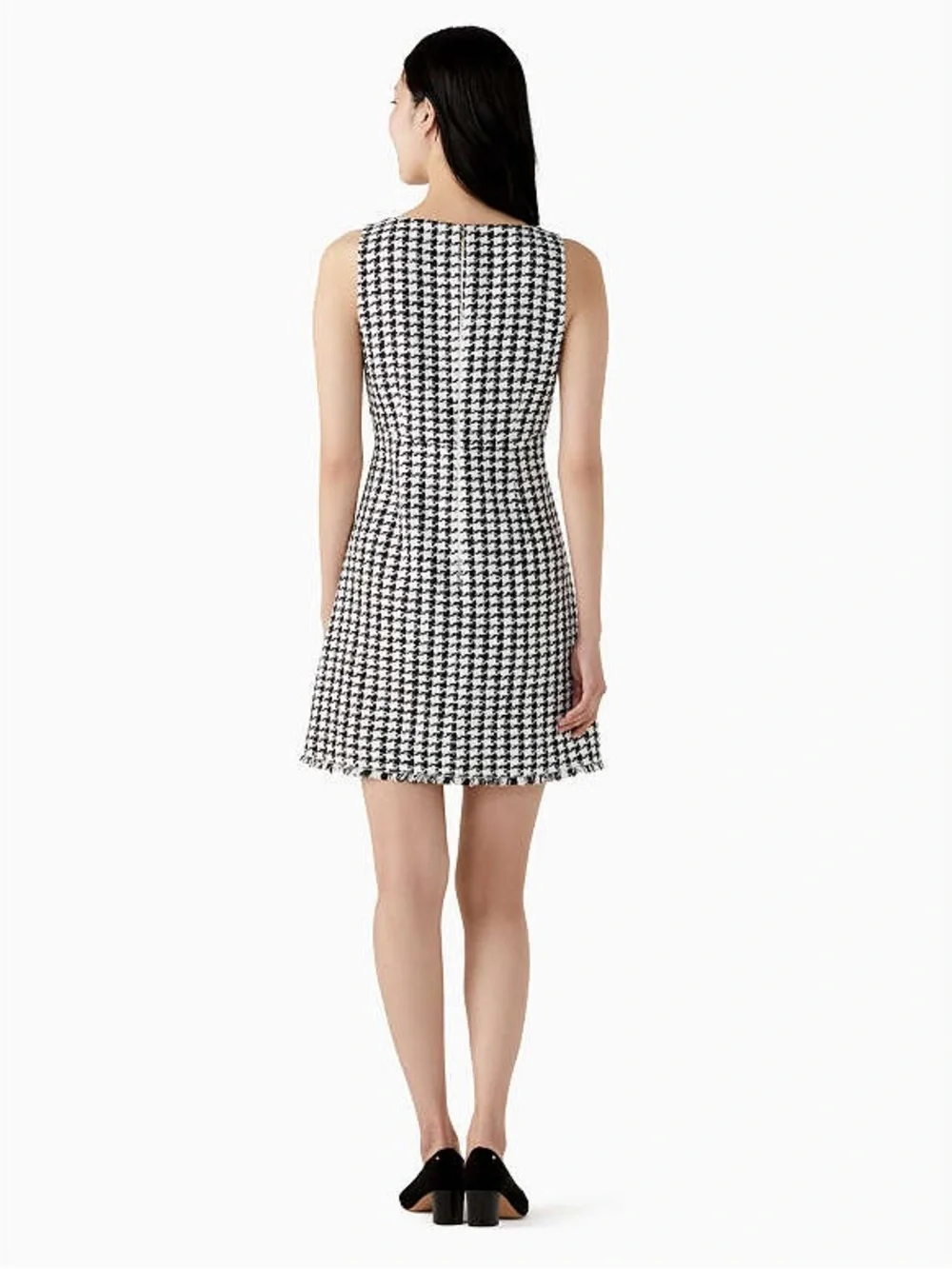 Kate Spade Black and White Houndstooth Tweed Bow Dress Size 2 NWT